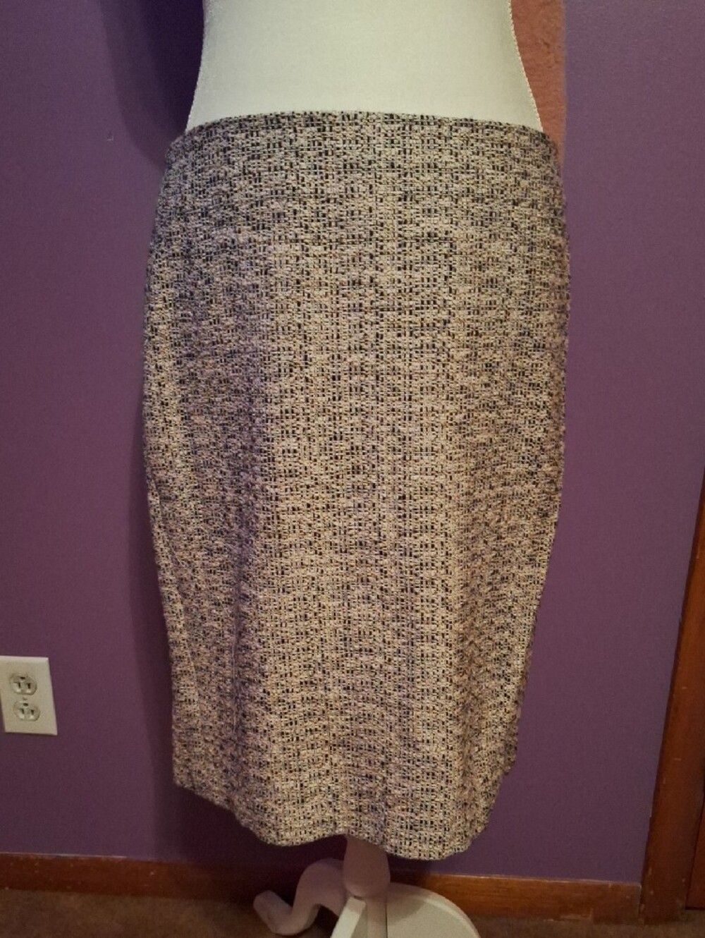 Karl Lagerfeld Pink and Gray Tweed Pencil Skirt